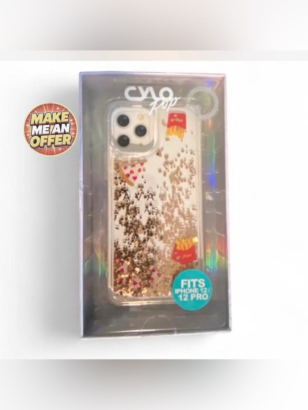 New Glitter Shake iPhone 12/12 Pro Case With French Fries, Pizzas & Sparkles